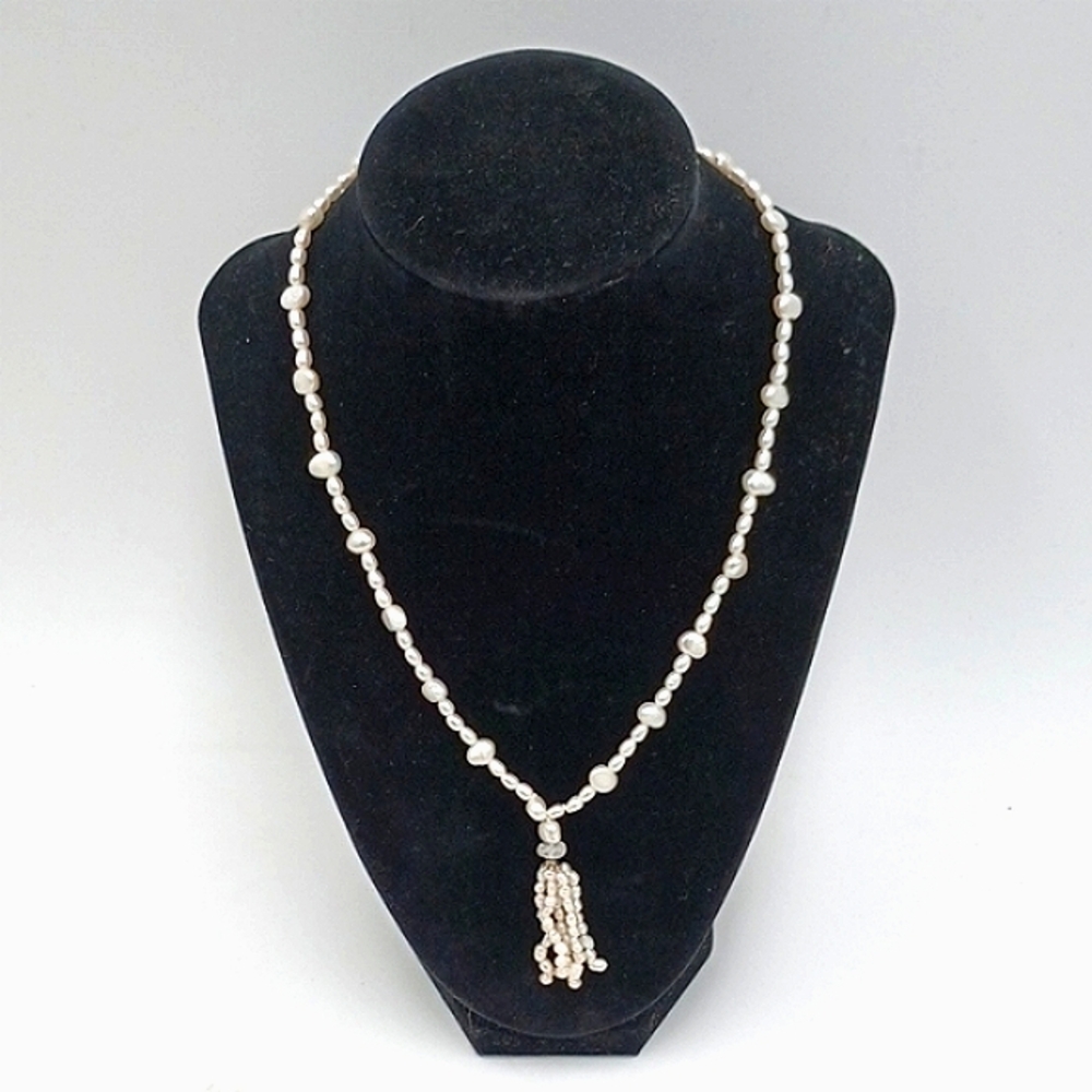 Handmade Genuine Freshwater Pearl Tassle Necklace Lobster Clasp 18.5"